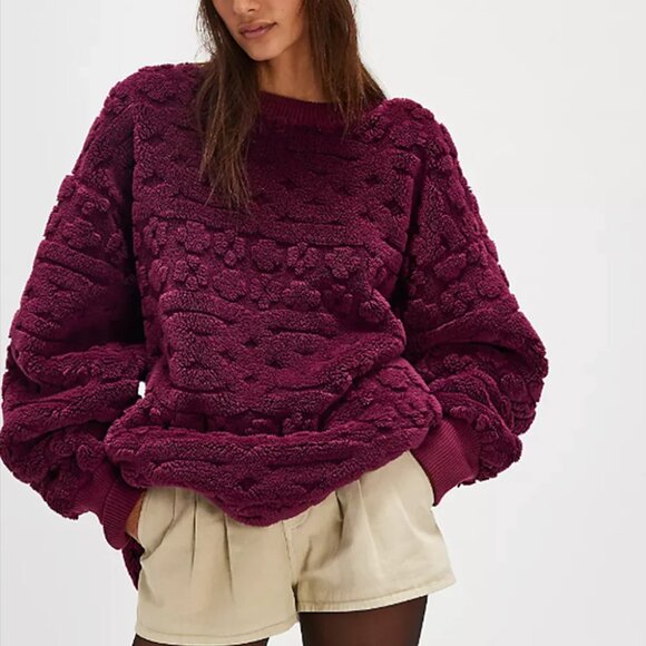NEW Free People Cable Knit Sweater in Berry Combo  for women 925 4s2 - Picture 1 of 5